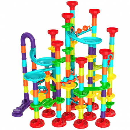 Set de constructie Marble Run cu bile din sticla, 197 piese, multicolor