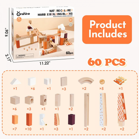 Set de constructie Marble Run din lemn cu bile din sticla, 60 piese, multicolor [5]