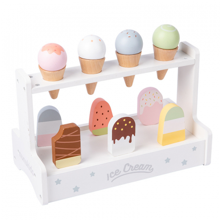 Jucarii Montessori din lemn - Set de joaca Standul de inghetata din lemn, 15 piese, multicolor