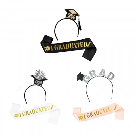 Set din 2 Piese pentru Absolvire,  Panglica si Coronita, Model I Graduated, Negru [1]
