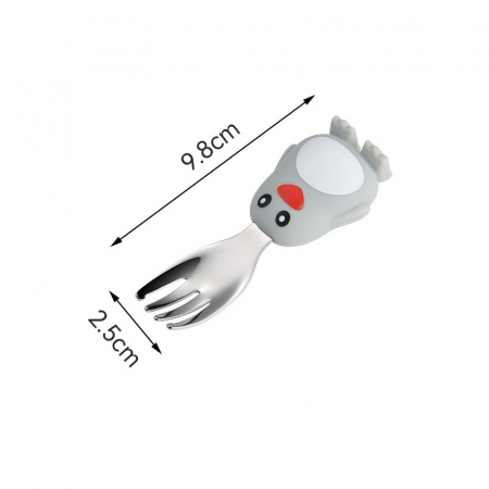 Set diversificare bebelusi din silicon, farfurie compartimentata in forma de Pinguin, lingurita, furculita si pai, ventuza fixare, gri [6]