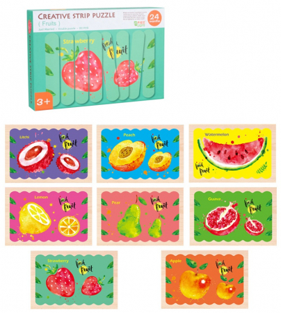 Set puzzle betisoare din lemn Creative Strip Fructe, 32 pcs, multicolor [0]