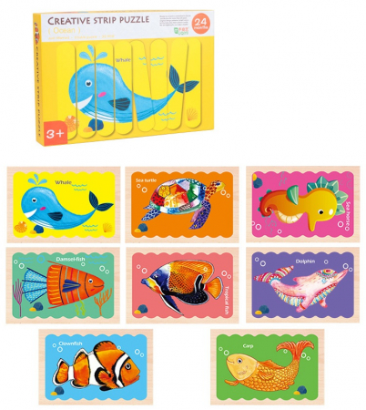 Set puzzle betisoare din lemn Creative Strip Ocean, 32 pcs, multicolor [0]