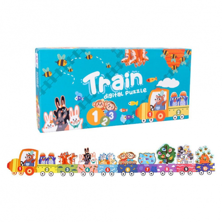 Set Puzzle educativ Invatam sa numaram Train Digital, 19 piese, multicolor
