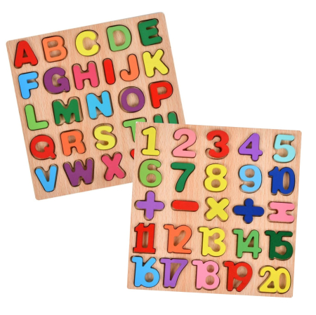 Jucarii educative si creative - Set puzzle incastru Litere si Cifre, 20 x 20 cm, multicolor