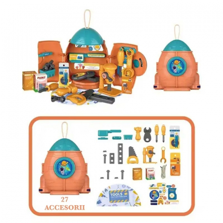 Set Scule si Unelte, 27 de piese, in forma de Racheta , multicolor [1]