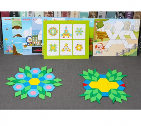 Joc educativ tangram din lemn cu 250 piese geometrice multicolore si cifre, multicolor [3]