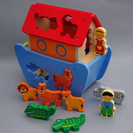 Sortator forme Animale din lemn 3D Arca lui Noe, 10 piese, multicolor [3]