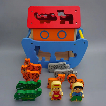 Sortator forme Animale din lemn 3D Arca lui Noe, 10 piese, multicolor [5]