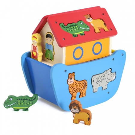 Sortator forme Animale din lemn 3D Arca lui Noe, 10 piese, multicolor [0]