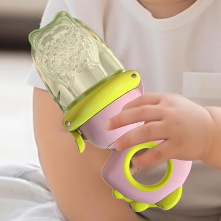 Suzeta pentru diversificarea alimentatiei/dentitie din silicon pentru fructe si piure proaspat, Roz/Verde [1]