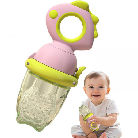 Suzeta pentru diversificarea alimentatiei/dentitie din silicon pentru fructe si piure proaspat, Roz/Verde [2]