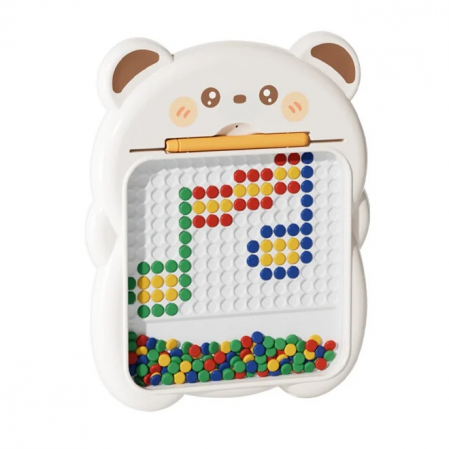 Jocuri dexteritate - Tabla creativa Mozaic magnetic cu sabloane Ursulet, alb