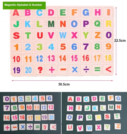 Tabla educativa din lemn 2 in 1 sevalet cu accesorii si maner, 73.5 x 45 cm, multicolor [5]