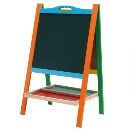 Tabla educativa din lemn 2 in 1 sevalet cu accesorii si maner, 73.5 x 45 cm, multicolor [0]