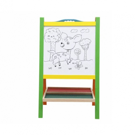 Tabla educativa din lemn 2 in 1 sevalet cu accesorii si maner, 73.5 x 45 cm, multicolor [3]