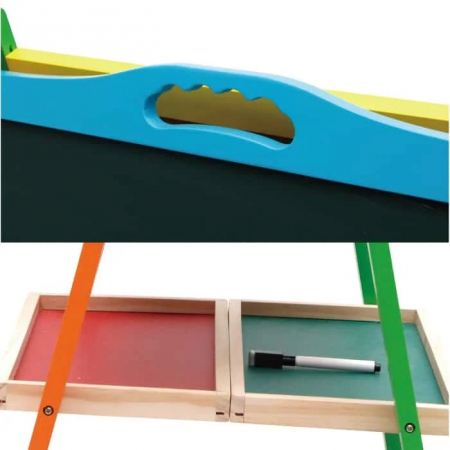 Tabla educativa din lemn 2 in 1 sevalet cu accesorii si maner, 73.5 x 45 cm, multicolor [4]