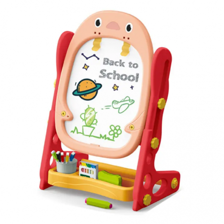 Tablite educative - Tabla educativa magnetica cu doua fete Pliabila, Scris si Desenat, 56 de accesorii, jocuri si spatiu de depozitare, roz