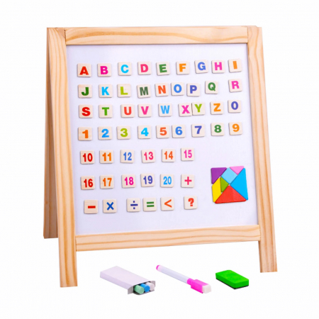 Tablite educative - Tabla magnetica multifunctionala cu doua fete pentru copii, 32 x 27 cm, natur