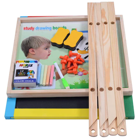Tabla Multifunctionala Magnetica Cu 2 Fete, Scris si Desenat si Set Creta Colorata Marker Buret, din Lemn ecologic Study Drawing Board pentru copii, prescolari [5]