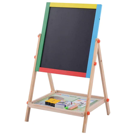 Tabla Multifunctionala Magnetica Cu 2 Fete, Scris si Desenat si Set Creta Colorata Marker Buret, din Lemn ecologic Study Drawing Board pentru copii, prescolari [0]