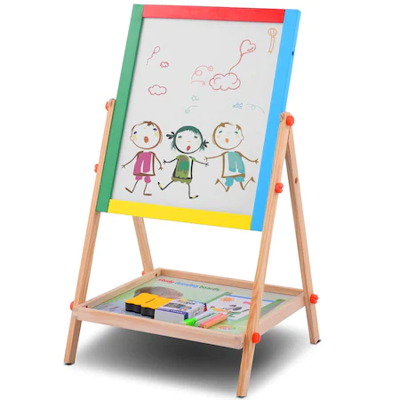 Tabla Multifunctionala Magnetica Cu 2 Fete, Scris si Desenat si Set Creta Colorata Marker Buret, din Lemn ecologic Study Drawing Board pentru copii, prescolari [3]