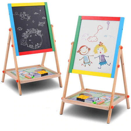 Tabla Multifunctionala Magnetica Cu 2 Fete, Scris si Desenat si Set Creta Colorata Marker Buret, din Lemn ecologic Study Drawing Board pentru copii, prescolari [1]