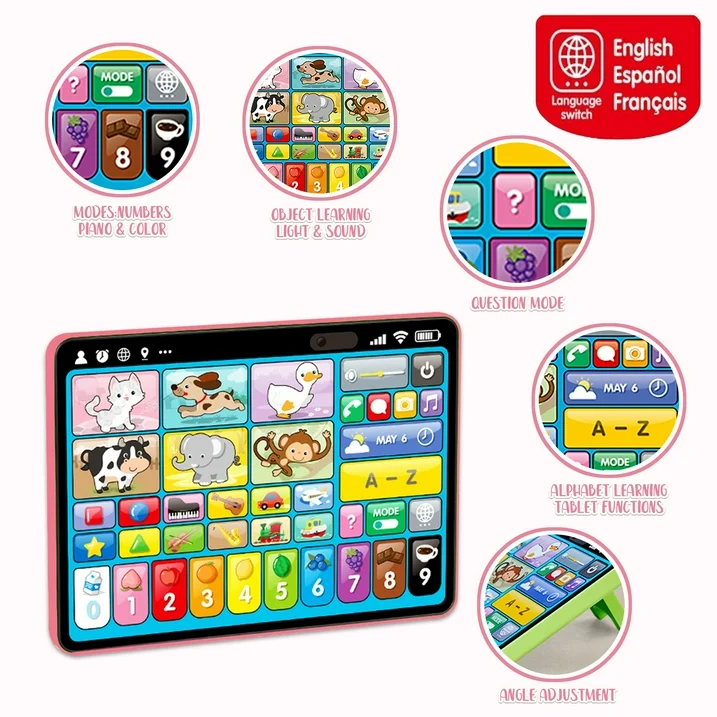 Tableta Educativa Interactiva pentru copii in limba Engleza, Franceza si Spaniola, roz [6]