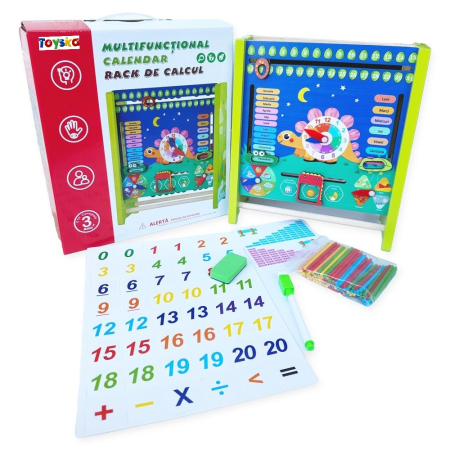 Jucarii educative si creative - Tablita educativa in limba Romana din lemn cu calendar si abac, multicolor