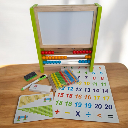 Tablita educativa in limba Romana din lemn cu calendar si abac, multicolor [1]