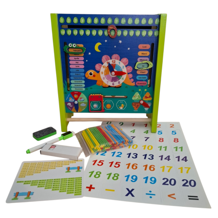 Jocuri educationale - Tablita educativa in limba Romana din lemn cu calendar si abac, multicolor