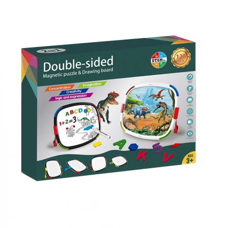 Tablita magnetica reversibila pentru desen si puzzle cu peisaje Dinozauri, multicolor [1]