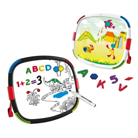 Tablite educative - Tablita magnetica reversibila pentru desen si puzzle tangram cu peisaje Ferma, multicolor