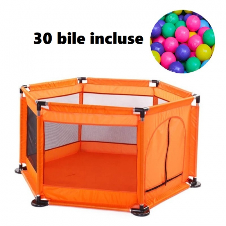 Camera copilului - Tarc pentru Bebe cu 30 de bile multicolore incluse, 128 x 113 x 65 cm, portocaliu