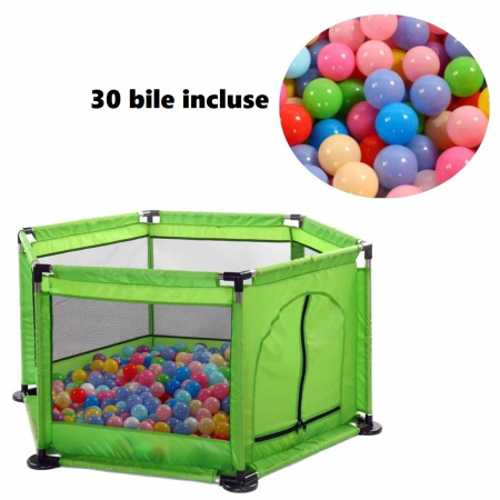 Camera copilului - Tarc pentru Bebe cu 30 de bile multicolore incluse, 128 x 113 x 65 cm, verde