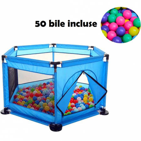 Tarc pentru Bebe cu 50 de bile multicolore incluse, 128 x 113 x 65 cm, albastru [0]