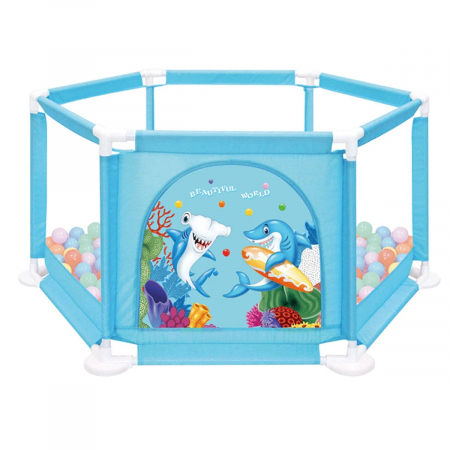 Tarc pentru Bebelusi cu 60 de bile multicolore incluse Enonedear, 135 x 62 x 135 cm, albastru