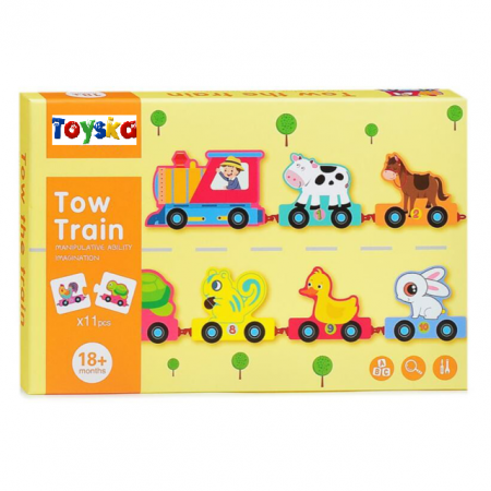 Tren din lemn cu Vagoane Animale, cifre de la 1 la 10, multicolor [1]