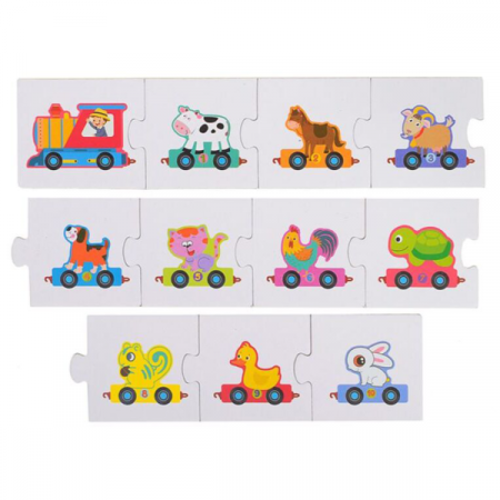 Tren din lemn cu Vagoane Animale, cifre de la 1 la 10, multicolor [3]