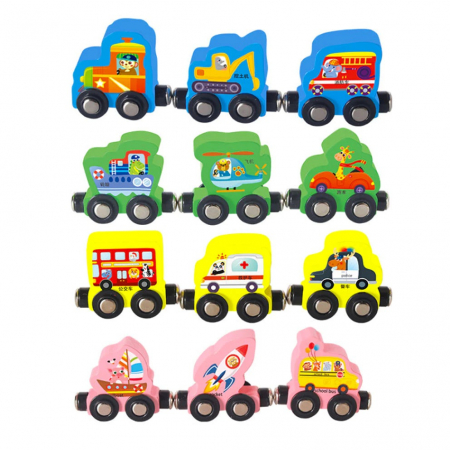 Tren din lemn cu vagoane magnetice Traffic Digital Car, multicolor [0]