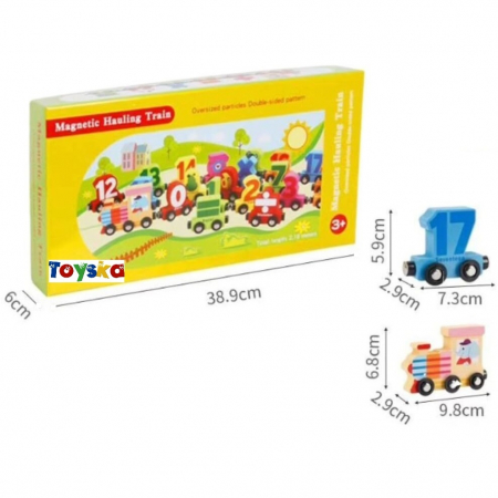 Trenulet din lemn cu cifre Hauling Double si Vagoane Magnetice, multicolor [6]