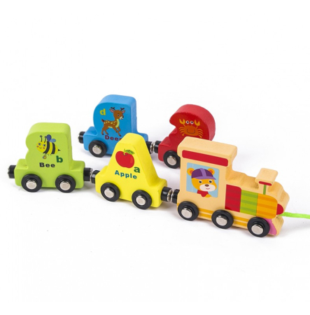 Trenulet din lemn cu Litere Hauling Double si Vagoane Magnetice, multicolor [3]