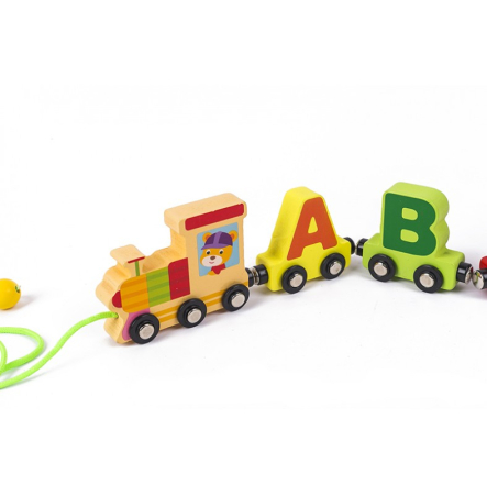Trenulet din lemn cu Litere Hauling Double si Vagoane Magnetice, multicolor [1]