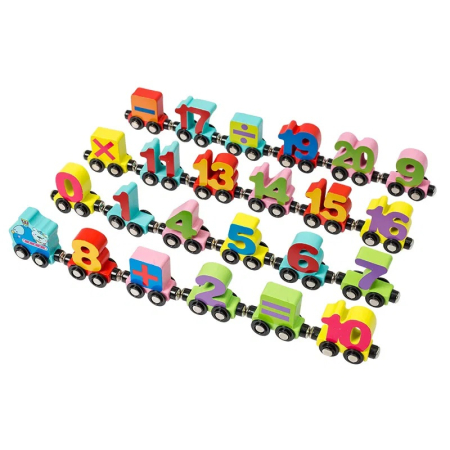 Trenulet din lemn cu Vagoane Magnetice, Numere, 27 piese, multicolor [1]