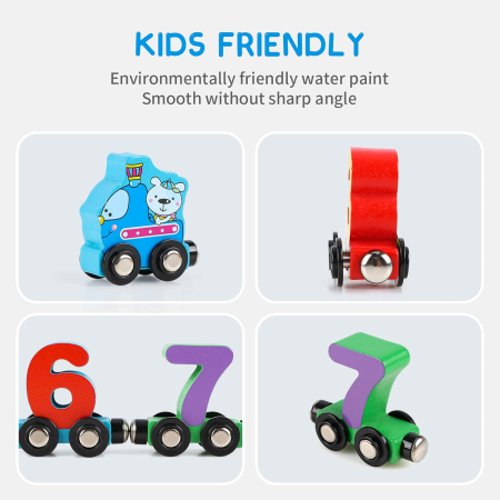 Trenulet din lemn cu Vagoane Magnetice, Numere, 27 piese, multicolor [2]