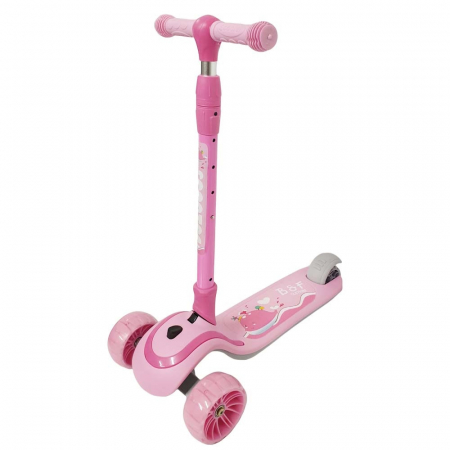 Trotineta copii reglabila cu 3 roti late, lumini LED si muzica, 3-8 ani, roz [5]