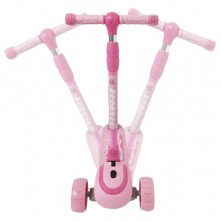 Trotineta copii reglabila cu 3 roti late, lumini LED si muzica, 3-8 ani, roz [1]