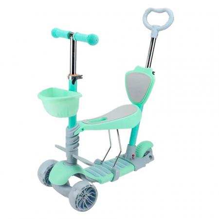 Trotineta copii reglabila cu cosulet 5 in 1 cu 3 roti, lumini LED, +2 ani, turcoaz [0]