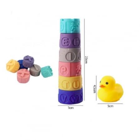 Turn din Cuburi de silicon pentru bebelusi Castel cu Ratusca, 7 piese, multicolor [3]