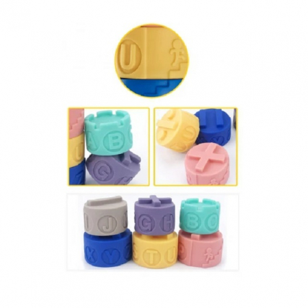 Turn din Cuburi de silicon pentru bebelusi Castel cu Ratusca, 7 piese, multicolor [4]